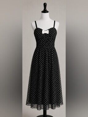 ModCloth Black & White Polka-Dot Dress W/ Bowtie